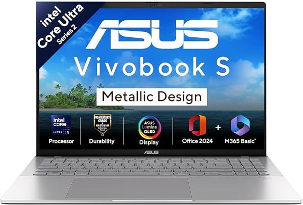 ASUS Vivobook S16 OLED, Intel Core Ultra 5 225H, 16GB RAM, 512GB SSD, FHD 16", Win 11, Office 2024, Cool Silver, 1.7Kg, S3607CA-SH071WS,Intel iGPU, 70Whr, M365