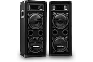auna Pro PW - passiver PA-Lautsprecher PA-Box, Lautsprecher-Paar, schwarz, Horn-Mitteltöner, 2 x Piezo-Hochtöner,Zwei 3-Wege-Lautsprecher, 300 Watt, schwarz