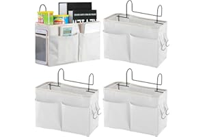 LDHHYH 4PCS Bedside Hanging Storage Bed Pockets, Bedside Storage Pocket,Bedside Pocket Organiser with Hook, Bunk Bed Storage Caddy Organiser for Home Office School Dorm Hospital, White