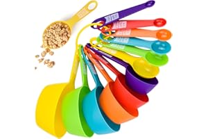 LUOCAI Measuring Spoons and Cups Measuring Spoons Sets Plastic Durable Stackable Measuring Spoon Set Measuring Cup Set for Measuring Dry,Liquids(12 Pack, Brights)