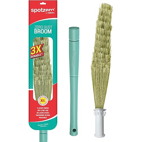 Spotzero By Milton Zero Dust Floor Broom with Long Handle, XL, No Dust Broom Stick for Home Floor Ceiling Cleaning Jhadu, Made of Washable Fibers, 3X Durable, Aqua Green (Pack of 1)