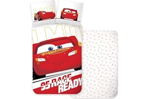 BrandMac McQueen Cars Cot Size Bedding Set | Duvet Cover 100x140 cm & Pillowcase 40x45 cm, 100% Cotton | Flash McQueen Reversible Bedlinen Set for Boys & Girls | Soft & Breathable Design