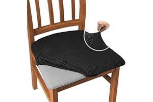 Granbest Juego de 4 Fundas para Asientos de sillas de Comedor de Jacquard, Fundas para sillas de Comedor de Alta Elasticidad, Protector de Asiento Antipolvo para Comedor, Cocina (Juego de 4, Negro)