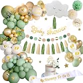 Baby Shower Decorations Kids Baptism Sage Green with Mummy to be Scarf, Oh Baby Banner Cake Topper Balloon Baby Shower for Ge