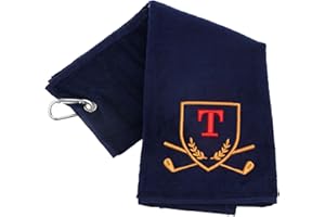 Always Looking Good Golf Towel with Monogrammed Embroidery Initial Letter Luxury Velour 50cm x 40cm Custom Embroidered Golf Towel with Carabiner Clip Gift- Golf Gifts for Men (Navy, T)