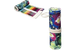 HICAS Custodia per Avvolgere la Matita di Tela, Astuccio24/36/48 72 Fori per Matite Colorate, Astucci in Tela Arrotolabile per Schizzi, Disegni, Scrittura