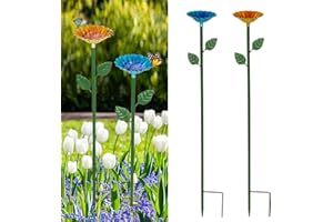 Whchiy 2 Pack Bee Watering Station, Bee Baths for Garden, Colorful Bee Butterfly Feeders for Yard Decor, Metal Decorative Garden Stakes (Blue, Yellow)