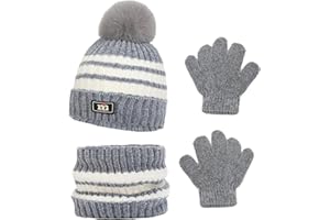 Waylipun Cappello Invernale per Bambini Guanti Sciarpa Set, Inverno in Cappello a Maglia Termica Sciarpa Guanti Set, per Bambini Ragazzi Ragazze, 3-8 Anni, Set di Accessori Invernali