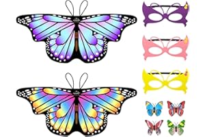 Aomig Ailes Papillon Deguisement Enfants, 6/9Pcs Kit de Déguisement de Fée Papillon, Cape Ailes de Papillon avec Châle à Ailes, Pince à Cheveux, Masque pour Les Yeux, Halloween Noël Carnaval Cosplay