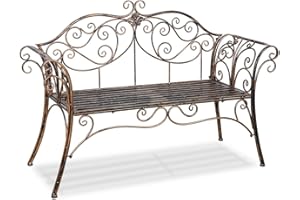 HLC 2 Seater Metal Garden Bench Clearance, Outdoor Patio Bench Metal Seating Cast Aluminium Chair with Antique Design, for Lawn, Front Porch, Path Bronze