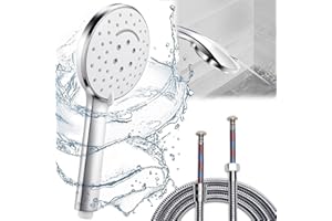 LINJUNFA Soffione Doccia con Tubo 2M, ad Alta Pressione, con Potente Modalità getto, Telefono Shower Head con Spazzola Per la Pulizia, Grande, con 6 Modalità