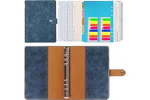 HOTKRUMP Cuaderno de piel A5, cuaderno de piel sintética recargable, cuaderno de anillas A5, diario de papel punteado, piel auténtica, bolsillos interiores para viajes y organizadores, niños (azul, 23x17 cm)