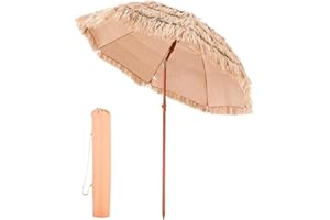 VEVOR Tiki Umbrella, 6 ft Thatched Patio Umbrella with Tilt, Hawaiian Style Beach Parasol with Durable PP Thatch and 8 Metal Ribs, Grass Pool Umbrellas for Beach, Patio, Poolside, Backyard & Garden