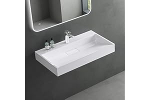 MAIMAI Mai & Mai Lavabo da Appoggio 80x46x11cm, Lavabo Bagno Sospeso da Minerale fuso Lavandino Bagno da Appoggio con Piletta di Scarico e un Foro per Rubinetteria, Colossum19-800