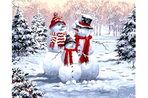 Meecaa Paint by Numbers Snowman Scarf Hat Kit for Adults Beginner DIY Oil Painting 16x20 inch (Snowman, No Frame)