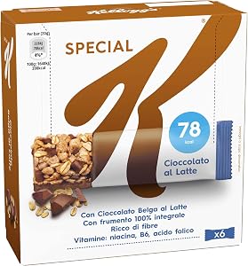 Kellogg's Special K Barretta | Gusto Cioccolato al Latte | Croccanti Fiocchi Multicereali con Deliziosi Riccioli di Cioccolato | Frumento 100% Integrale | 6 barrette da 20g (Confezione da 120g)