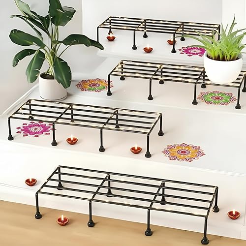 WonderStand TITAN Plant Stands (Set of 4) Plant Stand for Balcony Rust proof Metal Plant Stand for Living Room with 7 Layer Coating (Rectangle Black)
