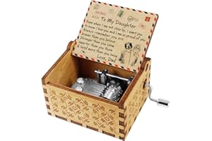 Kenon Engraved Wood Music Boxes Handmade Wooden Music Boxes and Songs with Stainless Steel by Music Chests Custom Vintage Hand Crank Musical Box Christmas Birthday Gift (To My Daughter From Dad)
