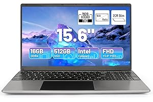 Hcjip Ordenador Portátil 15,6 Pulgadas, 16GB DDR4 512GB SSD Laptop, Intel Quad-Core N5095 (hasta 2.9 GHz) PC Portátil, 1080P FHD, 2.4/5G WiFi, Bluetooth 4.2, Mini HDMI, USB 3.0, Type-C