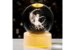 ARIKYRIST 80mm K9 Crystal 3D Fairy Ball with LED Stand Collectible Paperweight Ornaments Fairy Gifts for Women Birthday