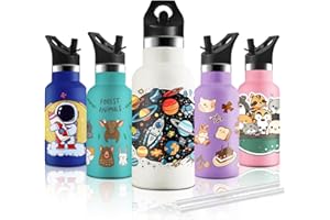KollyKolla Gourde Isotherme Enfant, Gourde Inox 350ml, Impression 3D Gourde Isotherme Petite, Sans BPA, Gourde Reutilisable, Bouteille Isotherme avec Paille pour Enfant, Adultes, Sport, Bureau