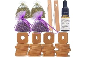 STAFECO® Moth Repellent for Wardrobes 24 Wood Rings (Beech wood) with Oil (Lavender Cedarwood Patchouli) Natural 100% 2 Lavender Bags 2 Lemongrass (Medium B1)