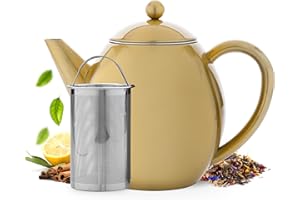 Vaja Trends | Théière | Acier inoxydable | Acier inoxydable doré | Double paroi | 1,2 L | Ne goutte pas | Garde le thé chaud longtemps | Filtre inclus | Design beau et fonctionnel | Acier inoxydable