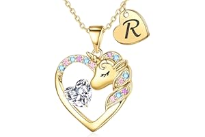 TINGN Unicorn Gifts for Girls - Heart & Initial Necklaces | Unicorn Jewelry for Girls - Birthday, Christmas & Valentines Gifts