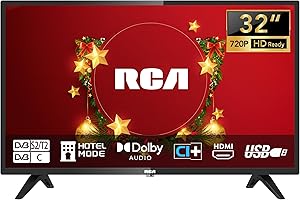 RCA TV 32 Pulgadas LED HD Ready Televisión Sintonizador Digital (DVB-T/T2-C-S/S2) Dolby Audio HDMI USB Hotel Modo Dormitorio Salón Hotel Negro, No Smart