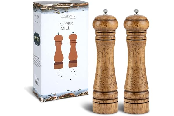 YEENAIV Salt- och pepparkvarnar set, pepparkvarn i trä och pepparkvarn, pepparkvarn, fyllbar, ek-träkvarn för kök, 25 cm