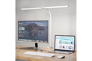 Hensam LED Desk Lamp for Office,Double Head Desk Light with Clamp,Eye-Caring Monitor Light Bar 5 Color Modes,Touch Control Table Lamp for Study,Bedroom,Work,Task,Reading,Adapter,12W,1400lumen White