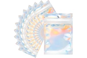 jijAcraft 9 x 12 cm małe woreczki z mylarem, torebki z zamkiem błyskawicznym, 100 sztuk holograficznych torebek foliowych z zamknięciem, z okienkiem, na biżuterię, prezent