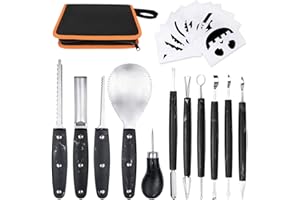 OWUDE Professional Pumpkin Carving Kit, 11 Pieces Heavy Duty Stainless Steel Carving Tools for Halloween with Carrying Case and 10 Pcs Carving Templates-Black