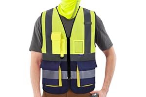 AYKRM Chaleco de seguridad Reflectante Alta visibilidad Ropa de trabajo chaleco Cremallera Seguridad Chaleco de Trabajo Multibolsillos 21 colores