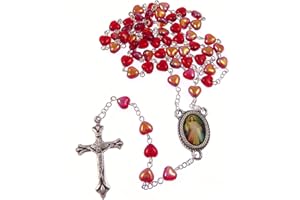 C bc Catholic iridescent red glass heart Divine Mercy Jesus rosary beads in box