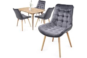 ‎MIADOMODO MIADOMODO® Esszimmerstühle - Farbwahl, 2/4/6/8 Set, Sitzfläche aus Samt, gepolstert, Beine aus Buchenholz, mit Rückenlehne - Polsterstuhl, Küchenstuhl, Retrostuhl, Wohnzimmerstuhl (Dunkelgrau, 4er)