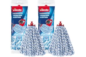 Vileda Supermocio Micro and Cotton Mop Refill, White, 18 x 10 x 37 cm, Pack of 2