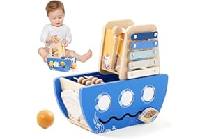 Promise Babe Giocattolo per Bambini 1 Anno Giocattolo montessoriano Giocattolo in Legno per Bambini 5 in 1 Oceani Blu Gioco di attività motoria da 1 Anno Cubo di attività Giocattolo di apprendimento