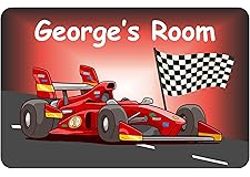 Red Racing Car with Flag Bedroom Door Sign Personalised For You - Any Name! Door Plaque,Girls/Boys,Nursery,Decor,Kids Room,Ra