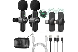 QTREE INTELLIGENCE Wireless Lavalier Mikrofon für iPhone,Android(2 Mikfon und 2 Empfänger), Ansteckmikrofon Plug-Play Kabelloses Reverberation Wireless Microphone für die TikTok/Aufnahme/YouTube/Rauschunterdrückung