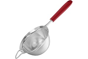 ‎U-TASTE U-Taste Sitko o drobnych oczkach: Średnie sitko kuchenne ze stali nierdzewnej 18/8 z nitowanym, mocnym silikonowym uchwytem do przesiewania mąki, herbaty, ryżu Quinoa (12 cm, Czerwony)