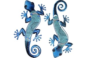 ‎HONGLAND HONGLAND Metall-Gecko-Wanddekoration, Eidechse, Garten, Farbe, zum Aufhängen, Glasskulptur, für Innen- und Außenbereich, Terrasse, Zaun (blau), 2 Stück