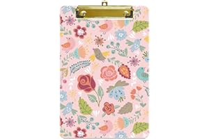Hnogri Kleines Kunststoff-Klemmbrett, Modedesign A5-Größe Memo-Klemmbretter für Studenten, Kinder, Frauen, Büro, Schule, Clip mit niedrigem Profil, Mini-Klemmbrett Größe 6 "x 9", Blumen