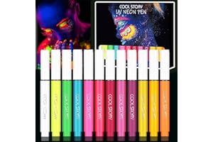 ZFISH Face Paint Pen Glow In the Dark Water-Resistant Under UV Light Neon Rainbow Colors Smudge Proof WaterProof Body Painting Kit for Kids Tattoo Skin Markers Eye Makeup for Halloween 12PCS