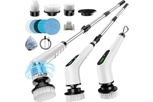 Timzeit Elektrische Reinigungsbürste 9 in 1 Elektrische Putzbürste mit austauschbaren Bohrbürstenköpfen Electric Cleaning Brush mit Verstellbarem Griff und 3000mAh Akku für Bad/Küche/Auto/Fliesen