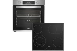 Beko BBSM12320X Einbau-Backofen-Set, zwei autarke Geräte: Glaskeramik-kochfeld mit 4 Kochzonen, Backofen mit 8 Heizarten, 72 l Garraum-Volumen, AeroPerfect, Sensortasten, Schwarz/Edelstahl