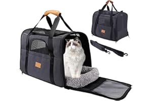 CKBUITY Large Cat Carrier for Travel Dog Car Seat, Collapsible Pet Transport Carrier for Kitten Cat Dog Puppy Animal, Transport Car Basket Travel Box Cage for Cats, Small dogs or Small Animals(Black)