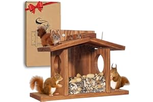 TOURKING Wooden Squirrel Feeder for Outdoor Winter Garden, Backyard - Waterproof, Durable Design, Squirrel Feeder & House Just for Squirrels
