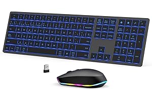 ASHU Kit de Teclado y Raton Retroiluminados inalámbricos, Teclado silencioso inalámbrico, Ultra Delgado, 2.4GHz USB, Diseño QWERTY Español, Raton óptico LED para PC, computadora, Gris