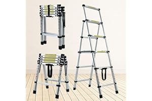 DICN Aluminum Telescopic Folding Ladder 4.5FT Portable Multi-Purpose Folding Ladder 4+5 Heavy Duty Step Ladder EN131 Safe Standard 330lb Max Load Easy to Transport and Storage for Household Daily or Hobby